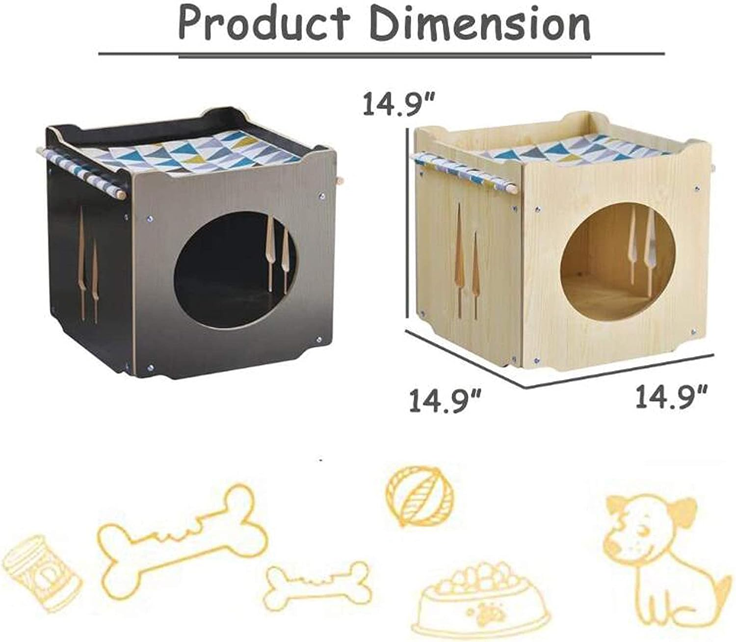 Wooden Cat House Rabbit Hiding Place With Hammock Stackable Cube Room Splicing
