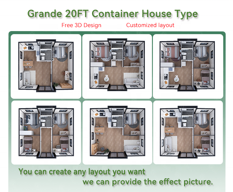 Luxury 20ft Modular Container House Prefab Shipping Expandable Mobile Home With Roof Terrace Garden Floor-to-ceiling Windows