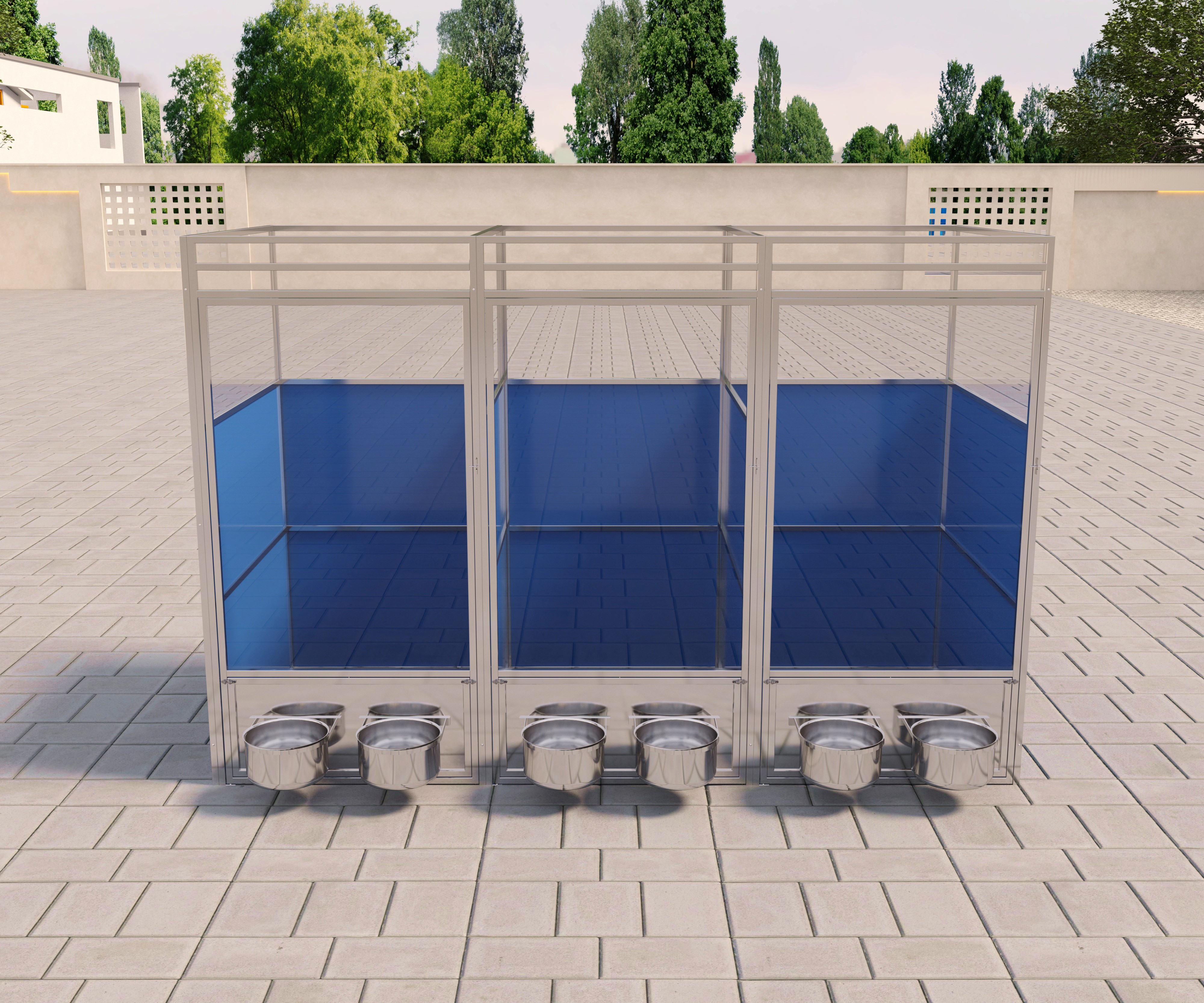 Stainless Steel Dog Kennels Large Dog Cage with Bowl Swivel Feeding System for Indoor &amp;outdoor
