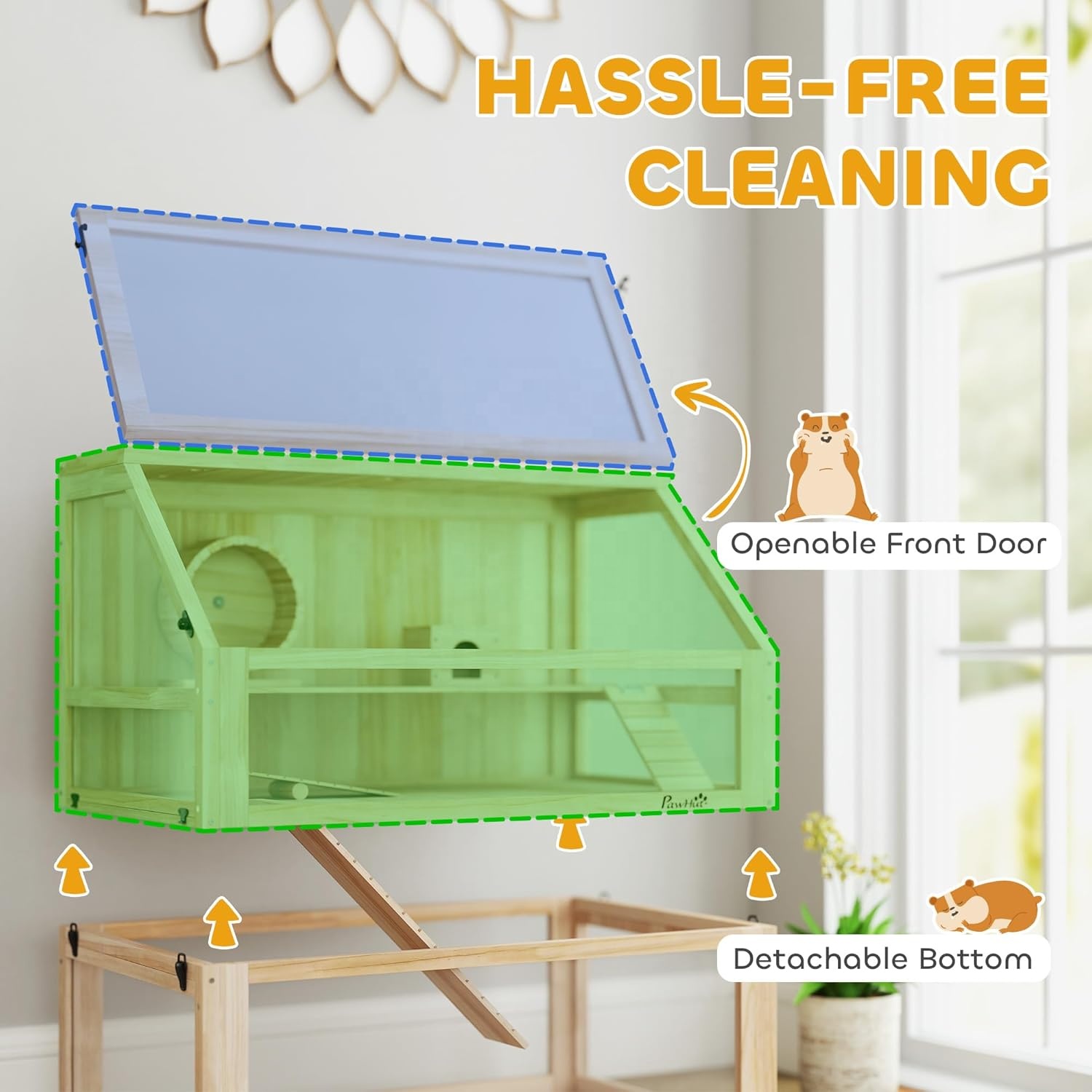 Luxury Modern Wood Hamster Gerbil Cage 3-Tier Detachable 31cm Deep Bottom Hut Seesaw Exercise Wheel Ramps Eco-Friendly Natural