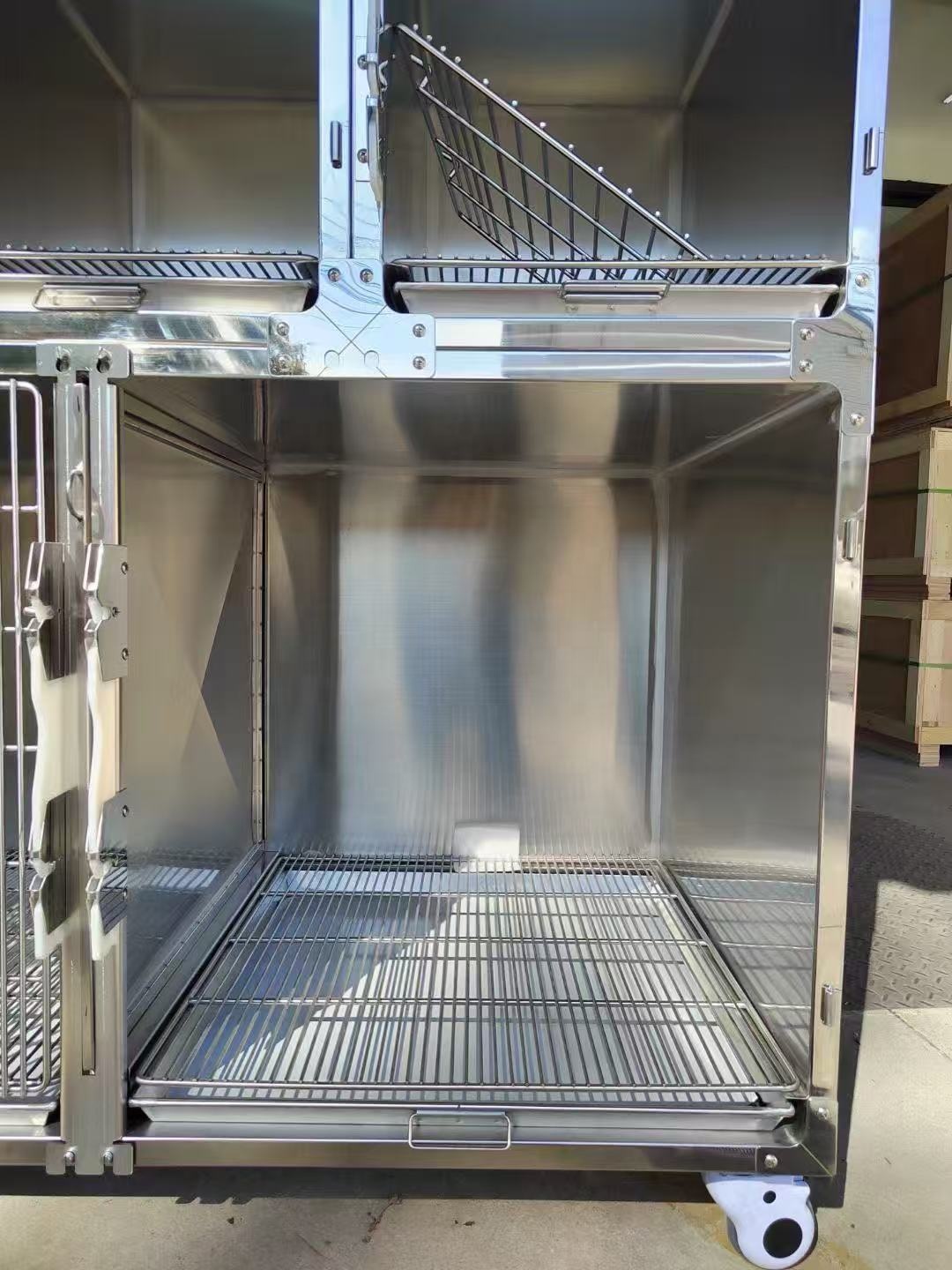 Five-position Simple Stainless Steel Rectangular Dog Cage Portable Movable Foldable Pet Hospital Kennel with Brake Wheel