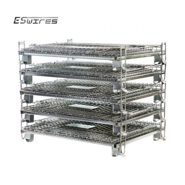 Galvanized Wire Mesh Mesh Design Half Open Door Industrial Warehouse Folding Steel Crates