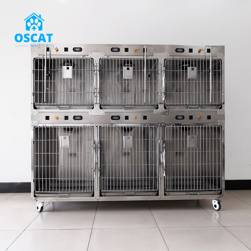 OSCAT Veterinary Equipment Heavy Duty Stainless Steel Clinic Use Animal Cage Five House Large Dog Kennel Crate With Wheels