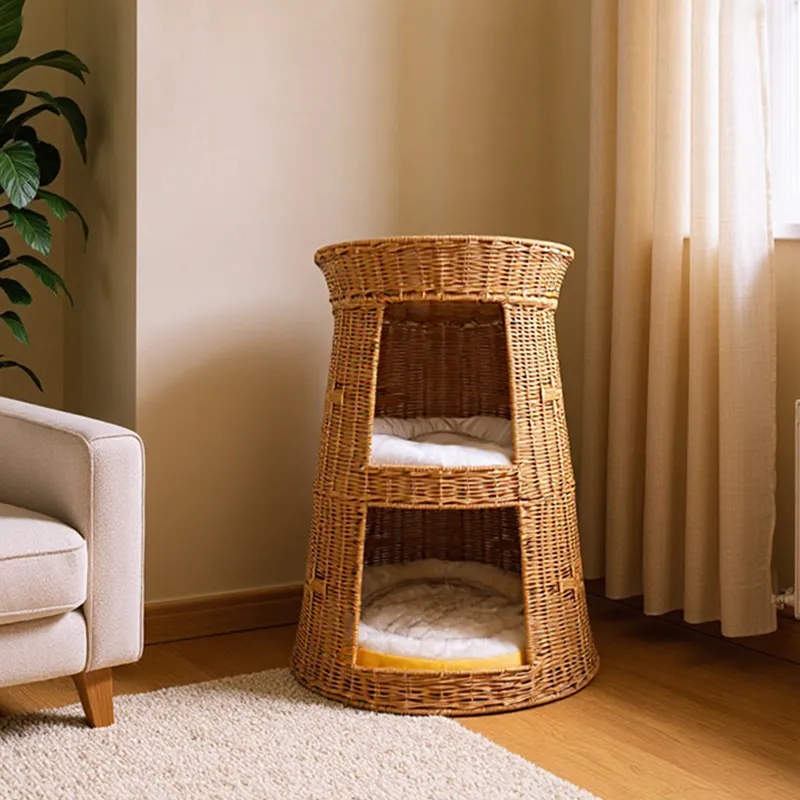 Eco-Friendly Stylish PP Pet House Handcrafted Rattan Home for Cats Small Dogs Rabbits Comfortable Home Decor