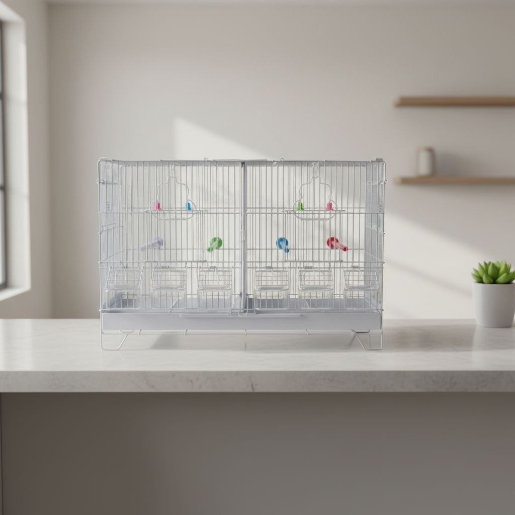 Metal Bird Cage 2/3 Compartments Breeding Dividers Removable Plastic Tray Button Perches Feeders Easy to Clean
