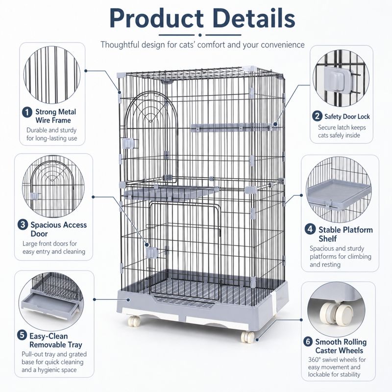 Easy Clean Cat Cage With Removable Tray for Daily Indoor Pet Care