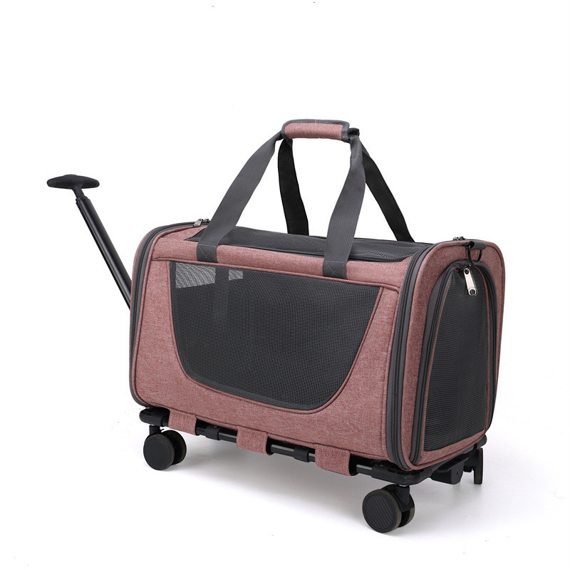 Pet Carrying Bag Soft-Sided Oxford Cloth Iron Solid Rolling Carrier for Dogs Cats Agate Red Gentleman's Grey Noble Blue