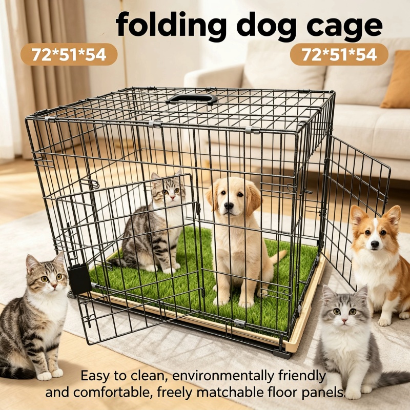 Modern Multisize Collapsible Iron &amp; Plastic Pet Cage with Sturdy Structure Easy Assembly Storage for Living Room