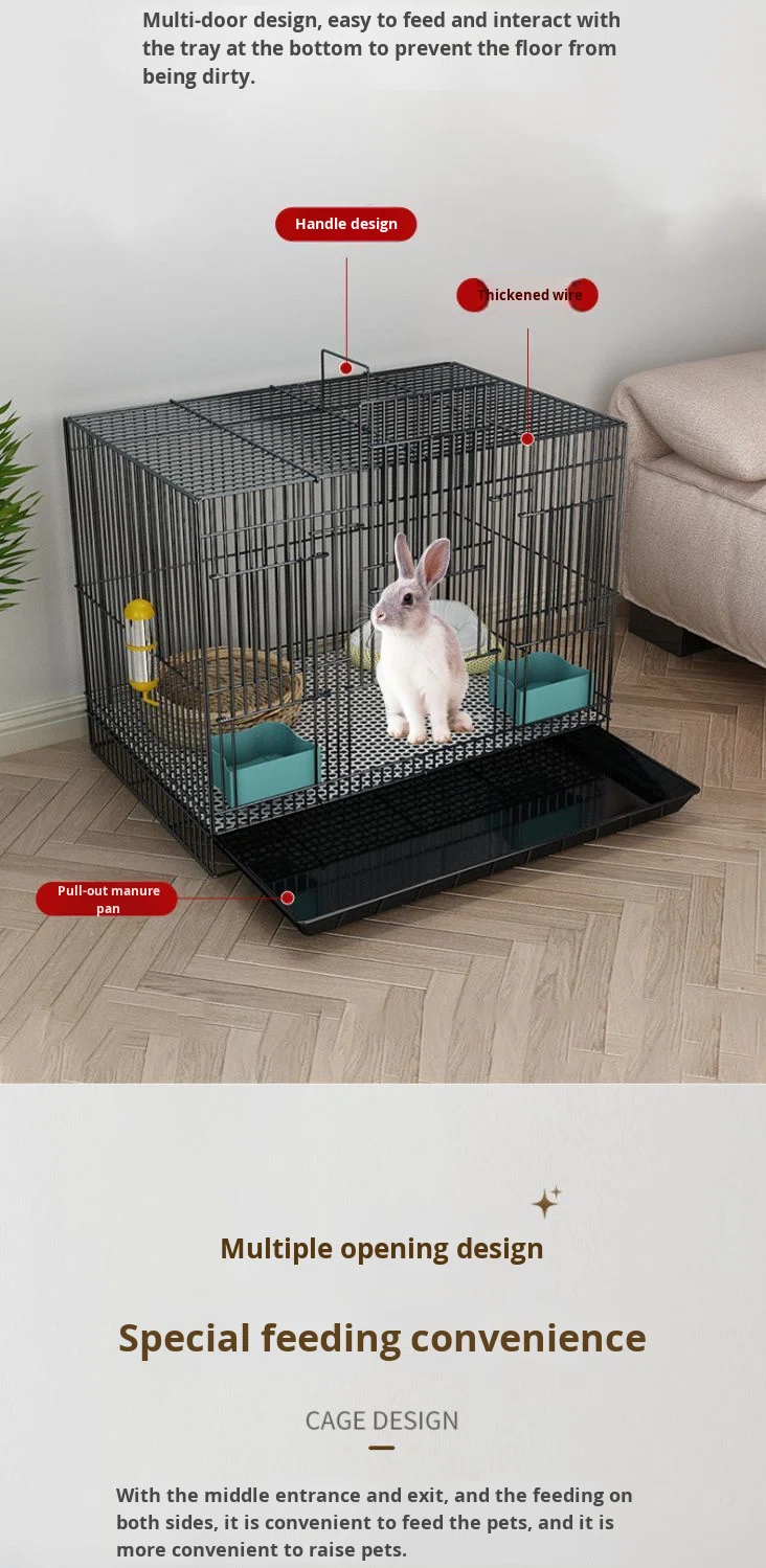 Multi-Pet Indoor Iron Rabbit Hutch Removable Tray Stylish Easy Clean 4-Door Space-Saving Foldable Easy Assembly for Pet Stores