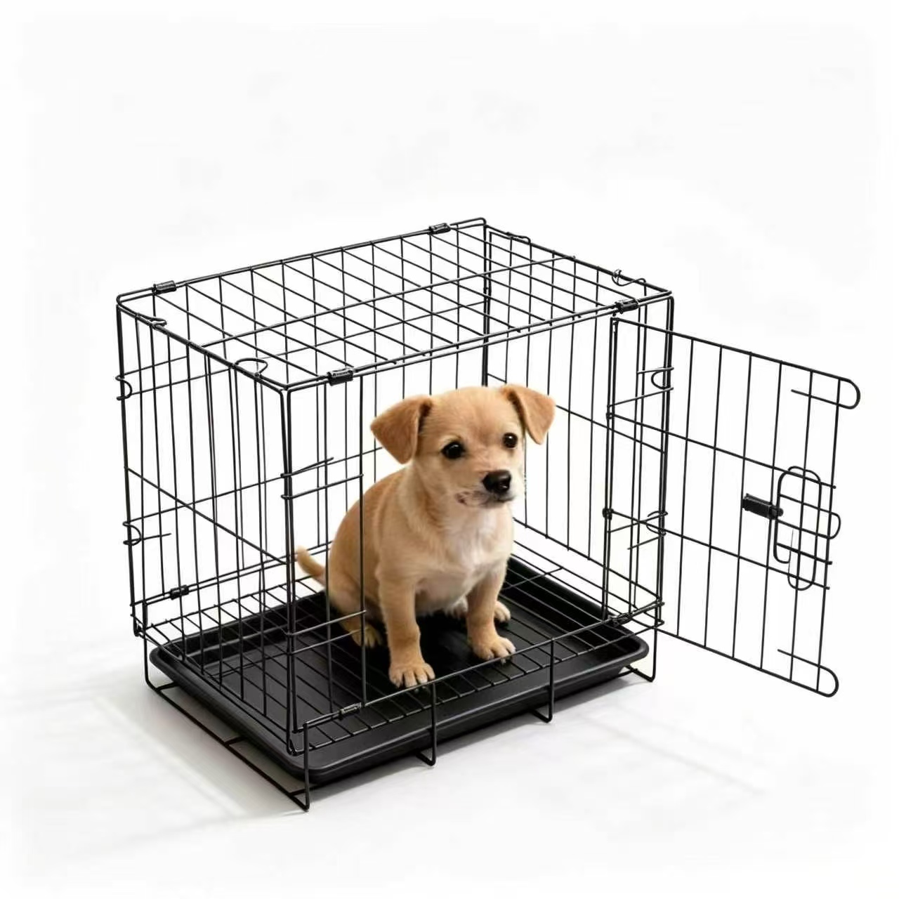 Portable Sturdy Foldable Rectangle Steel Dog Kennel With Metal Tray Detachable Indoor Pet Cage For Small Dogs Cats &amp; Rabbits