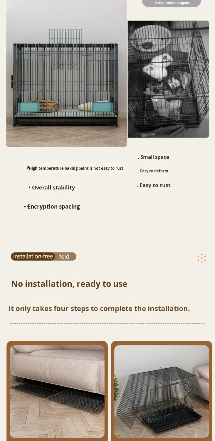 Multi-Pet Indoor Iron Rabbit Hutch Removable Tray Stylish Easy Clean 4-Door Space-Saving Foldable Easy Assembly for Pet Stores