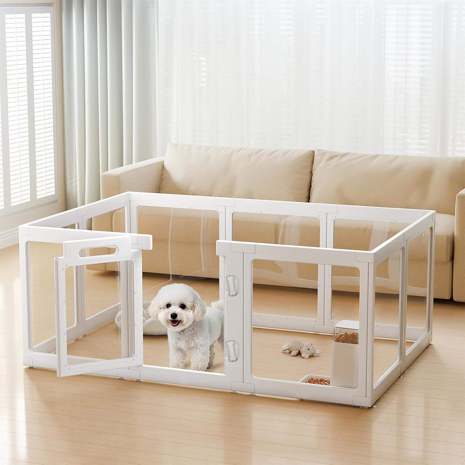 Hot Selling Transparent HDPE Acrylic Dog Playpen Blue Foldable Plastic Pet Fence Puppy Safe Enclosure