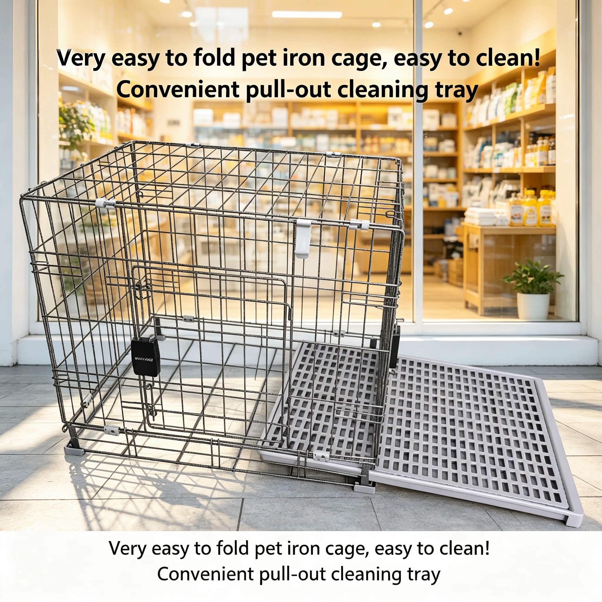 Modern Multisize Collapsible Iron &amp; Plastic Pet Cage with Sturdy Structure Easy Assembly Storage for Living Room