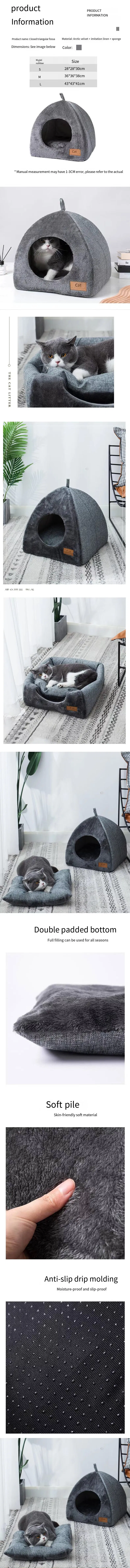 Wholesale Foldable Cat Nest Bed Mat Warm Arctic Velvet Triangle Use Double Sided Dog House Soft Pet Cat Bed House