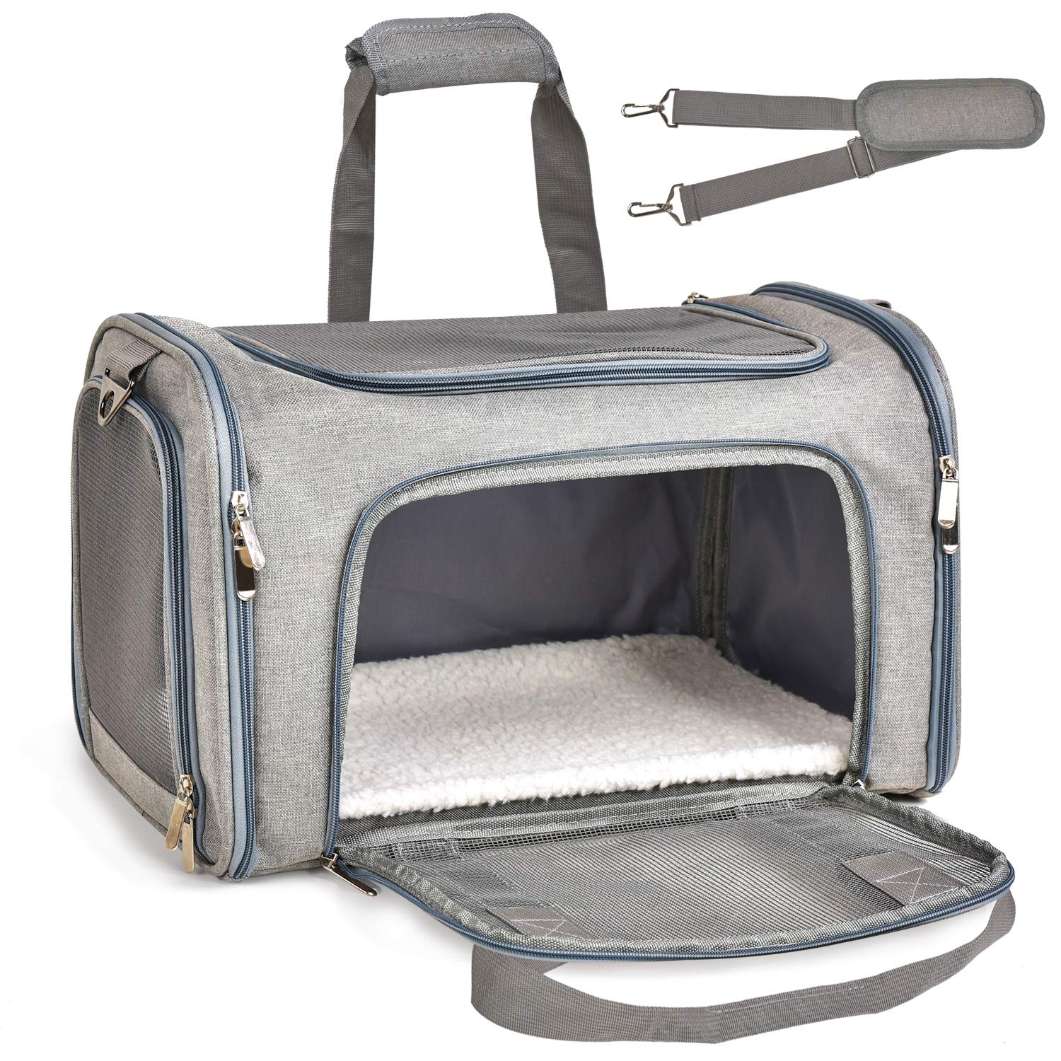 Soft Sided Pet Carrier with Shoulder Strap for Small Dogs Medium Cats Washable Pets Travel Carriers Removable Mat