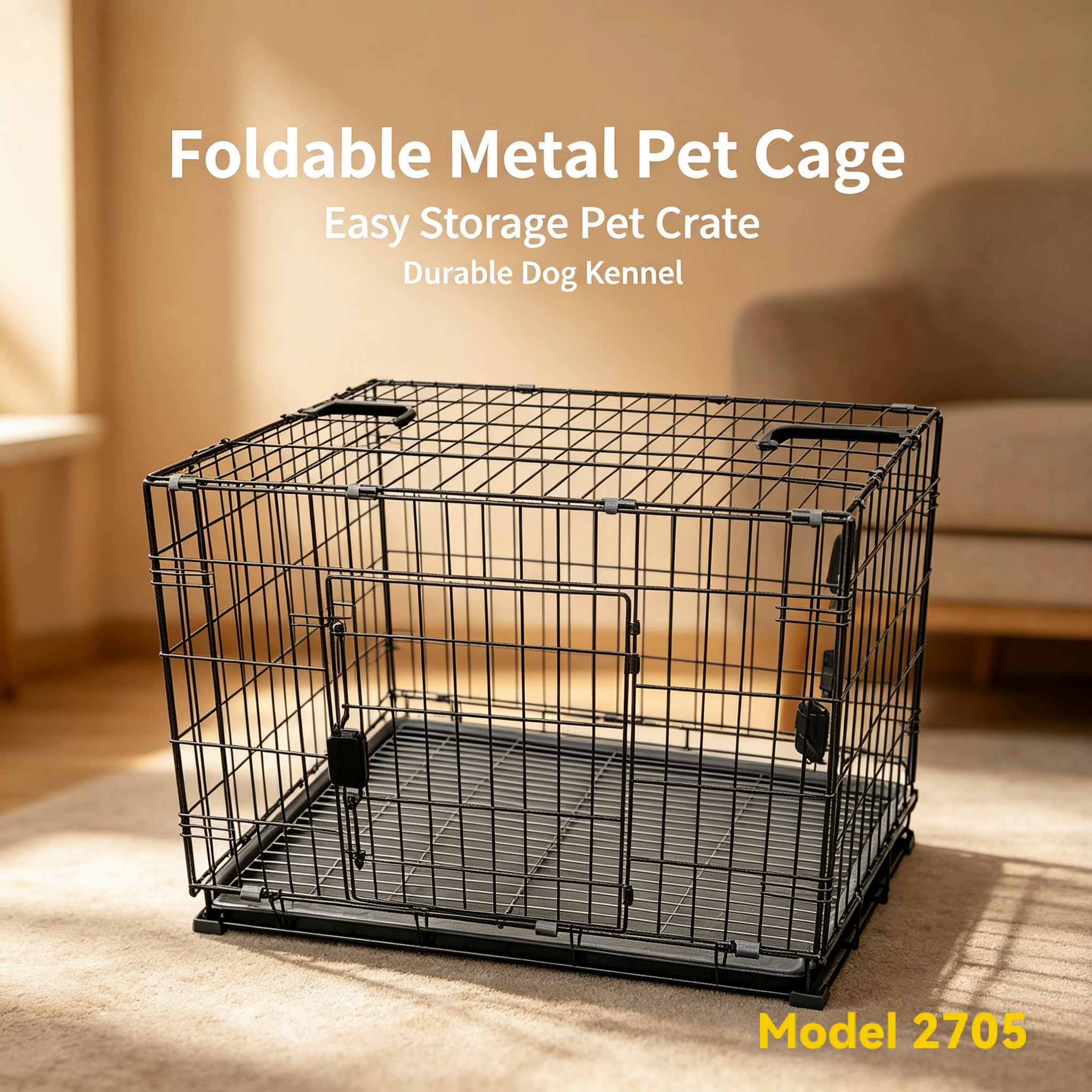 Foldable Large Metal Pet Crate Heavy Duty Collapsible Wire Kennel for Large Pets Large Foldable Iron Cage for Medium Large Dogs
