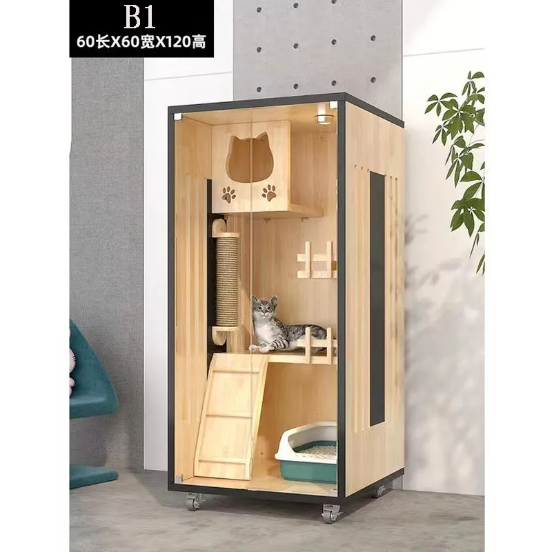 Factory Selling Panoramic Pet Indoor Furniture Luxury Cat Villa Tree House Wooden Cat House