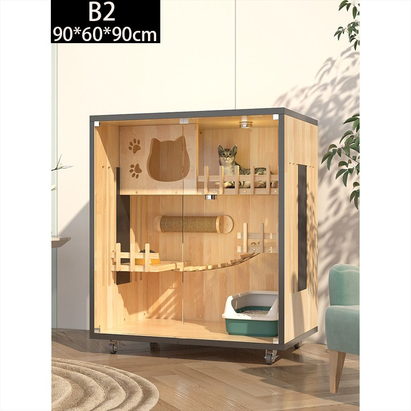 Factory Selling Panoramic Pet Indoor Furniture Luxury Cat Villa Tree House Wooden Cat House