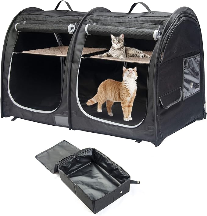 Portable Double Compartment Cat Cage for Easy Folding and Carrying Kennel, Comfortable Puppy Home and Dog Travel case