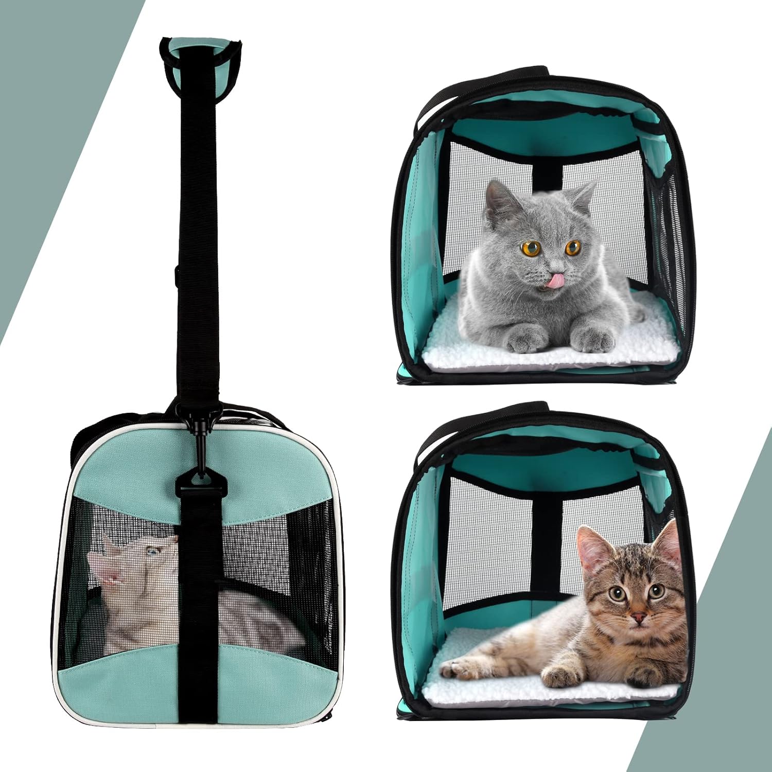 Airline Approved Soft-Sided Pet Carrier Bag Portable Breathable Cat Dog Travel Carrier Mesh Windows 50x33x33cm Zipper Closure