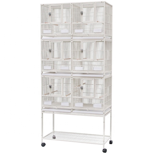 Three Tier Metal Cage With Stand Removable Tray Stainless Steel Food Container Stackable Divided Breeder Bird Pigeon Cage