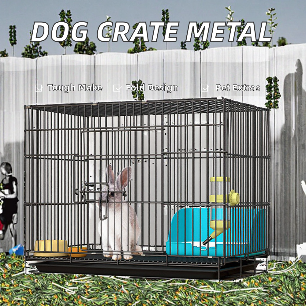 Wholesale Large Outdoor Folding Pet Dog Cage Durable Black Metal with Snap Button Closure Breathable and Solid Pattern