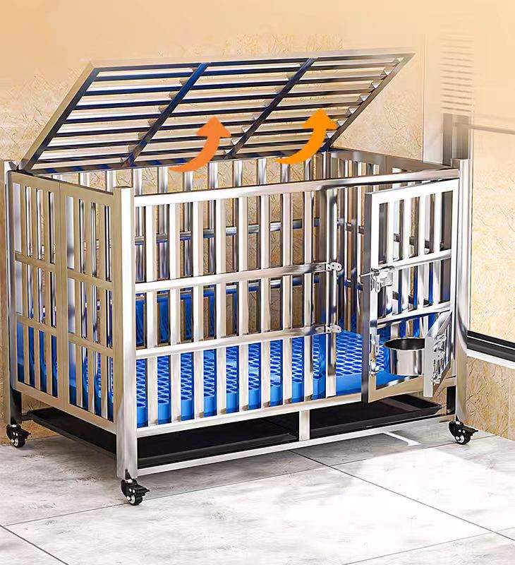 4 Wheels Durable Rust-proof Foldable Pet House Cat Dog Cage Stainless Steel Mobil Folding Pet Store Furniture for Indoor/Outdoor