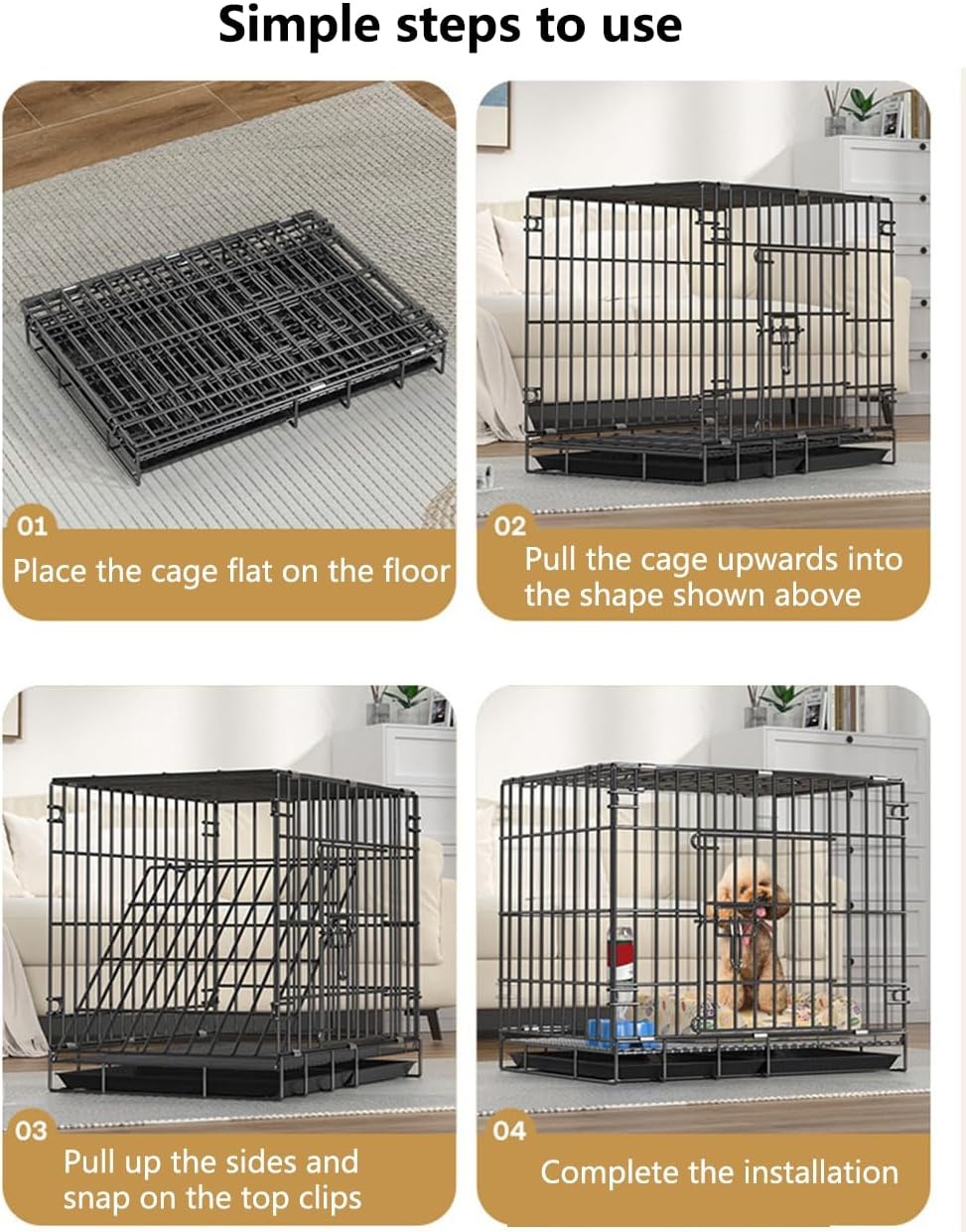 Foldable Metal Dog Puppy Crate Removable Leak-Proof Tray Secure Lock Portable for Small Dogs/Cats/Rabbits-Travel Training Box