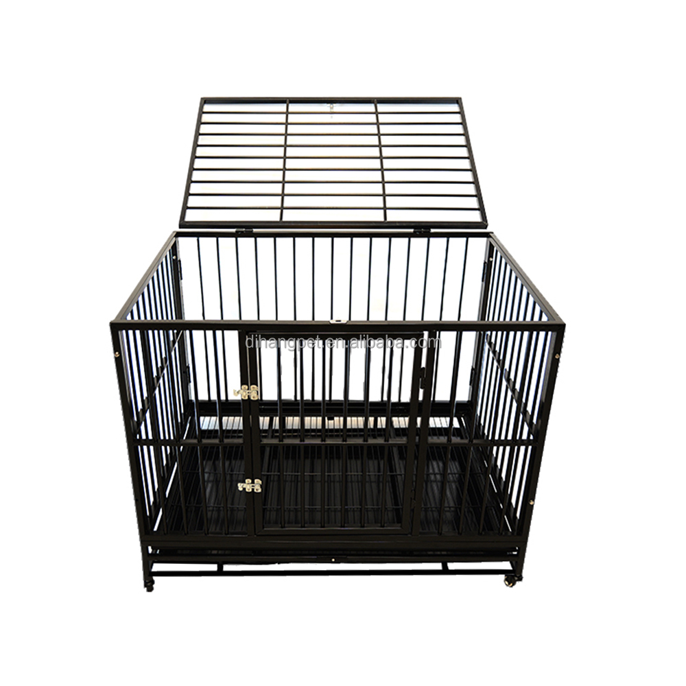 Double Lock Door Welded Iron Dog Kennel Heavy Duty Powder Coated Pet Crate With Easy Clean Detachable Tray