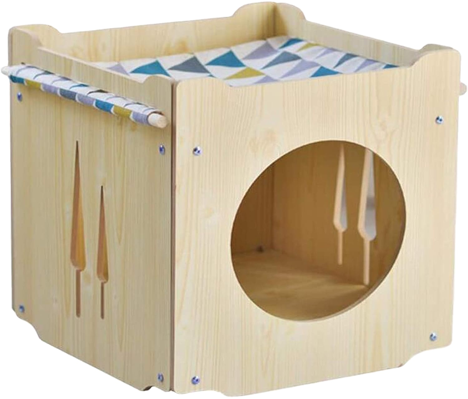 Wooden Cat House Rabbit Hiding Place With Hammock Stackable Cube Room Splicing