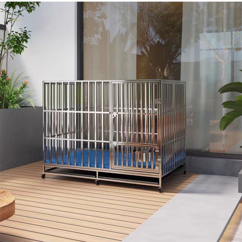 4 Wheels Durable Rust-proof Foldable Pet House Cat Dog Cage Stainless Steel Mobil Folding Pet Store Furniture for Indoor/Outdoor