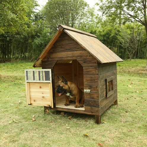 Luxury Modern All-Season Large Dog Shelter Rainproof Outdoor Wood Kennel Button Closure Solid Animal Design Dog House Cage OEM