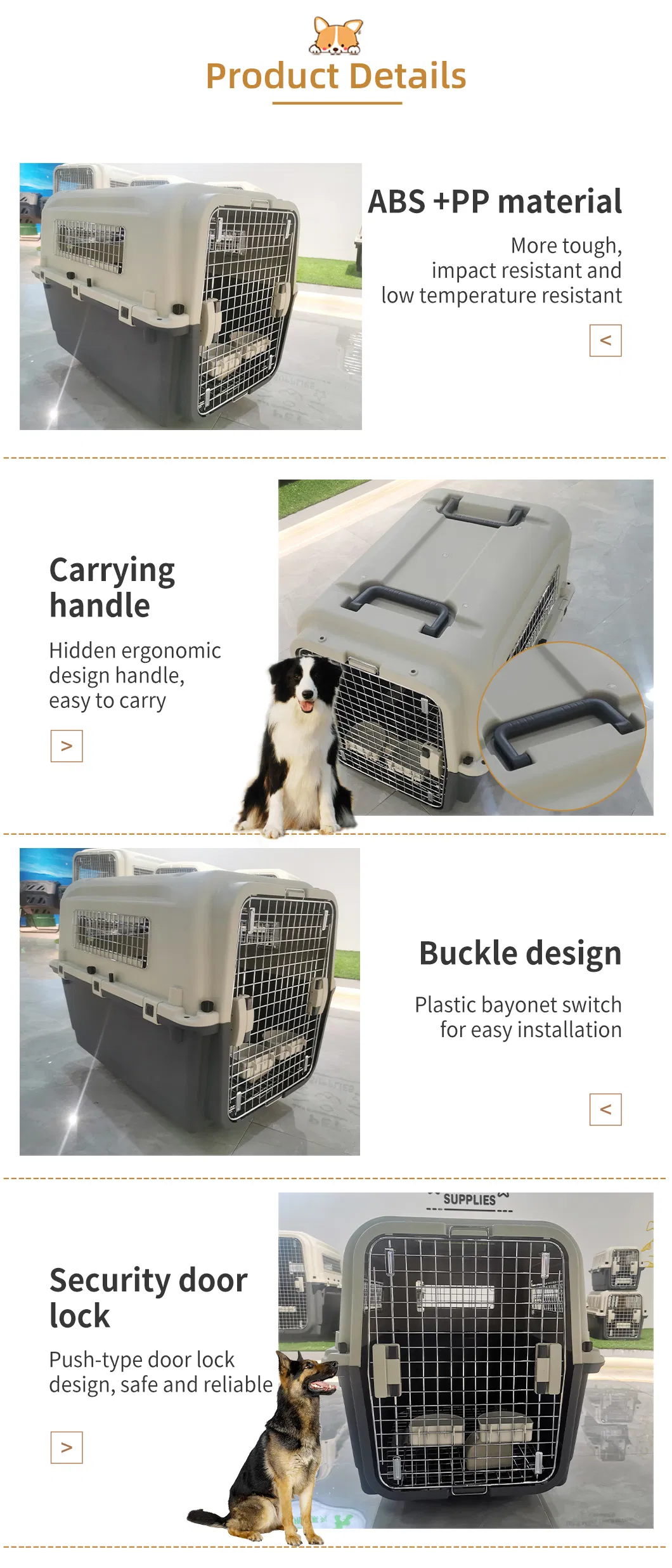 Wholesale Multi Size Airlines Approved Heavy Plastic Pet Cats and Dogs Outdoor Travel Dog Nest Bracket Flat Noodles Cage