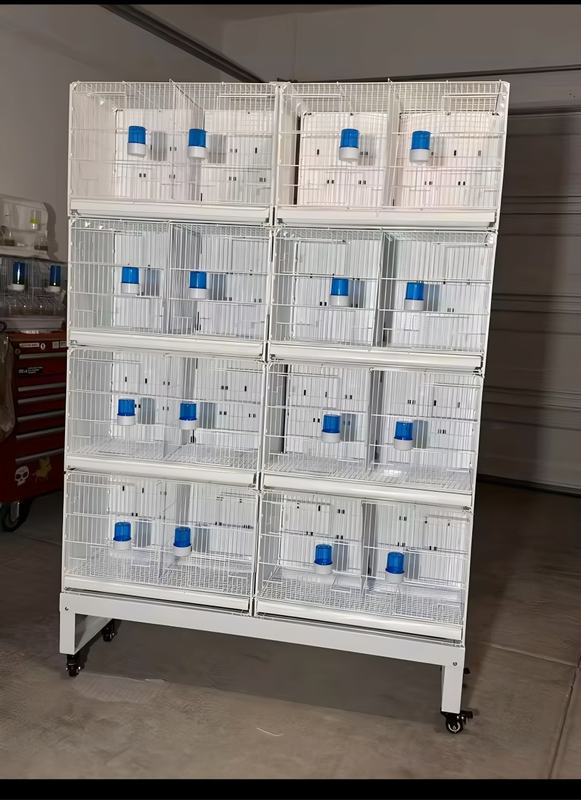 4 Layer Stackable Collapsible White Wire Canary Breeding Cages Handmade Luxury Love Bird Cage Carton Package With Drinker Box