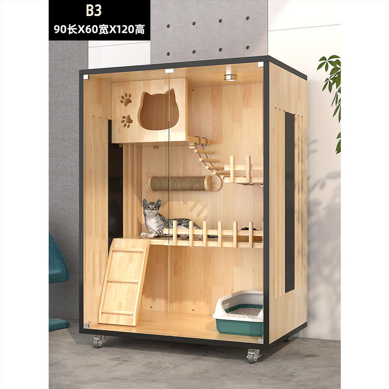 Factory Selling Panoramic Pet Indoor Furniture Luxury Cat Villa Tree House Wooden Cat House