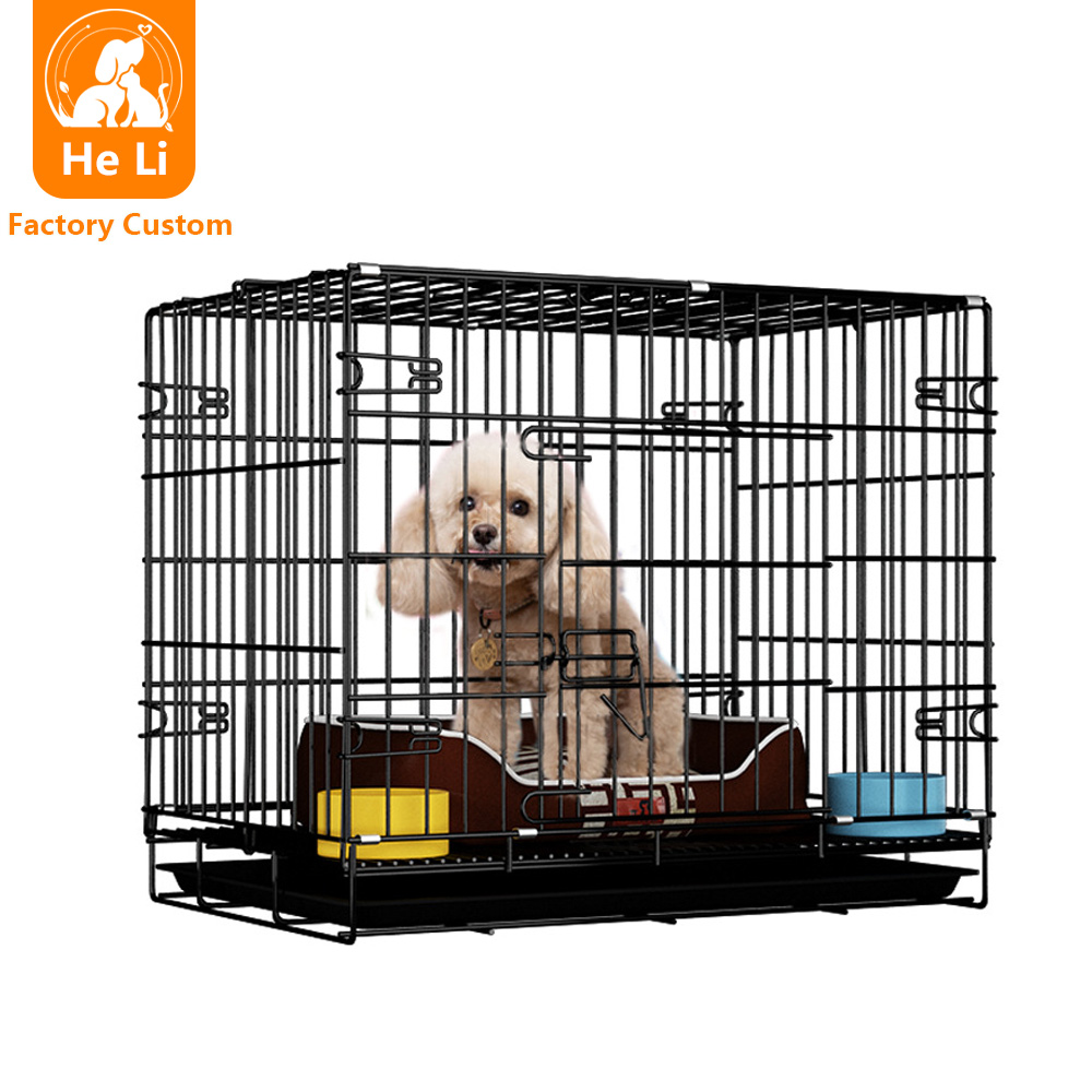 Wholesale OEM/ODM Heavy Duty Foldable Metal Dog Cages with Secure Double Doors Easy Clean Removable Tray Custom Logo Packaging