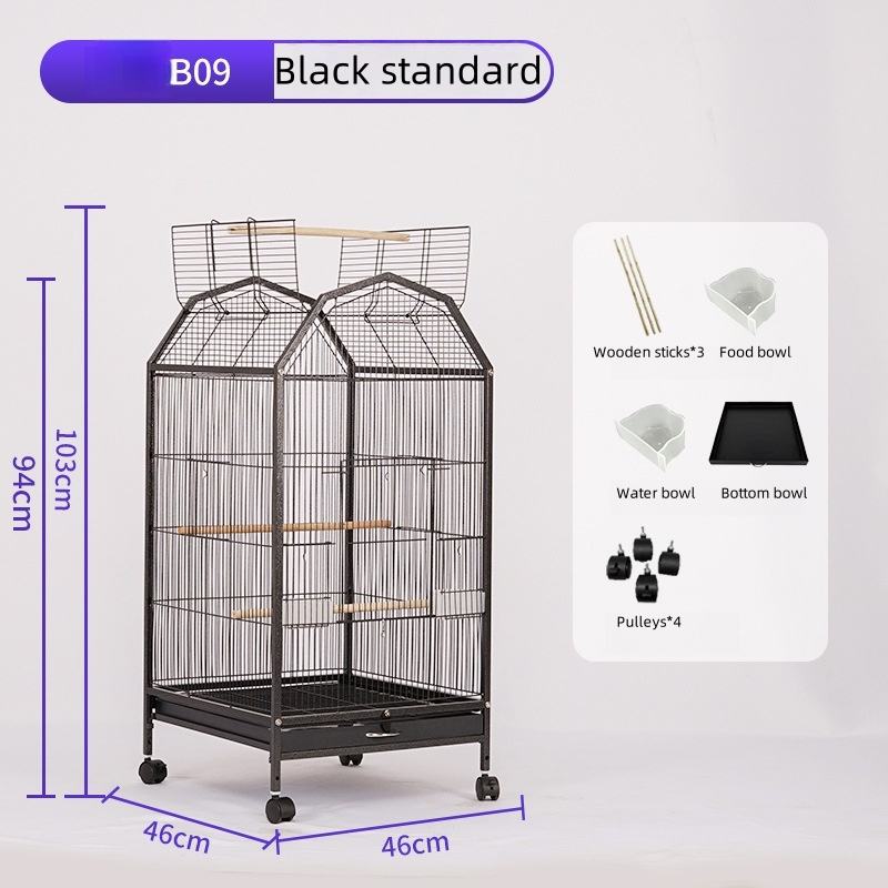 Heavy Duty Rolling Large Bird Cage 46x46x94cm Movable Parrot Cage with Universal Wheels Removable Cleaning Tray Easy Movement