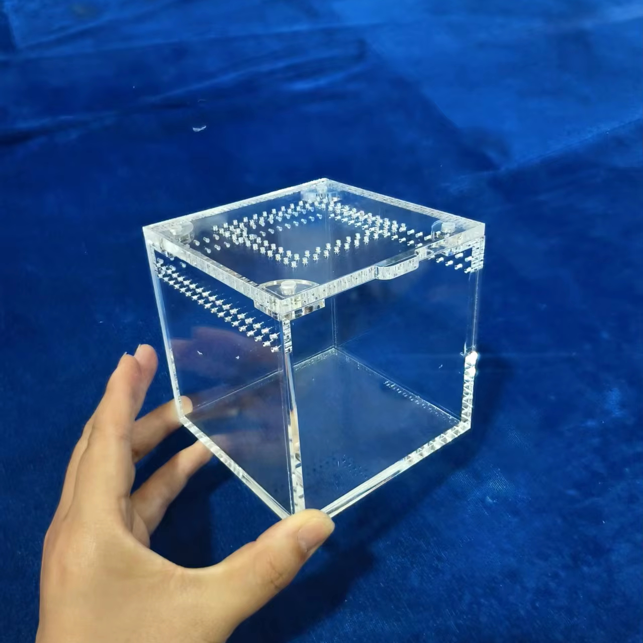 Modern 3x3x3 Inch Clear Acrylic Small Pet Enclosure Fluorescent Magnetic Jumping Spider Lizards Cube for Small Pets