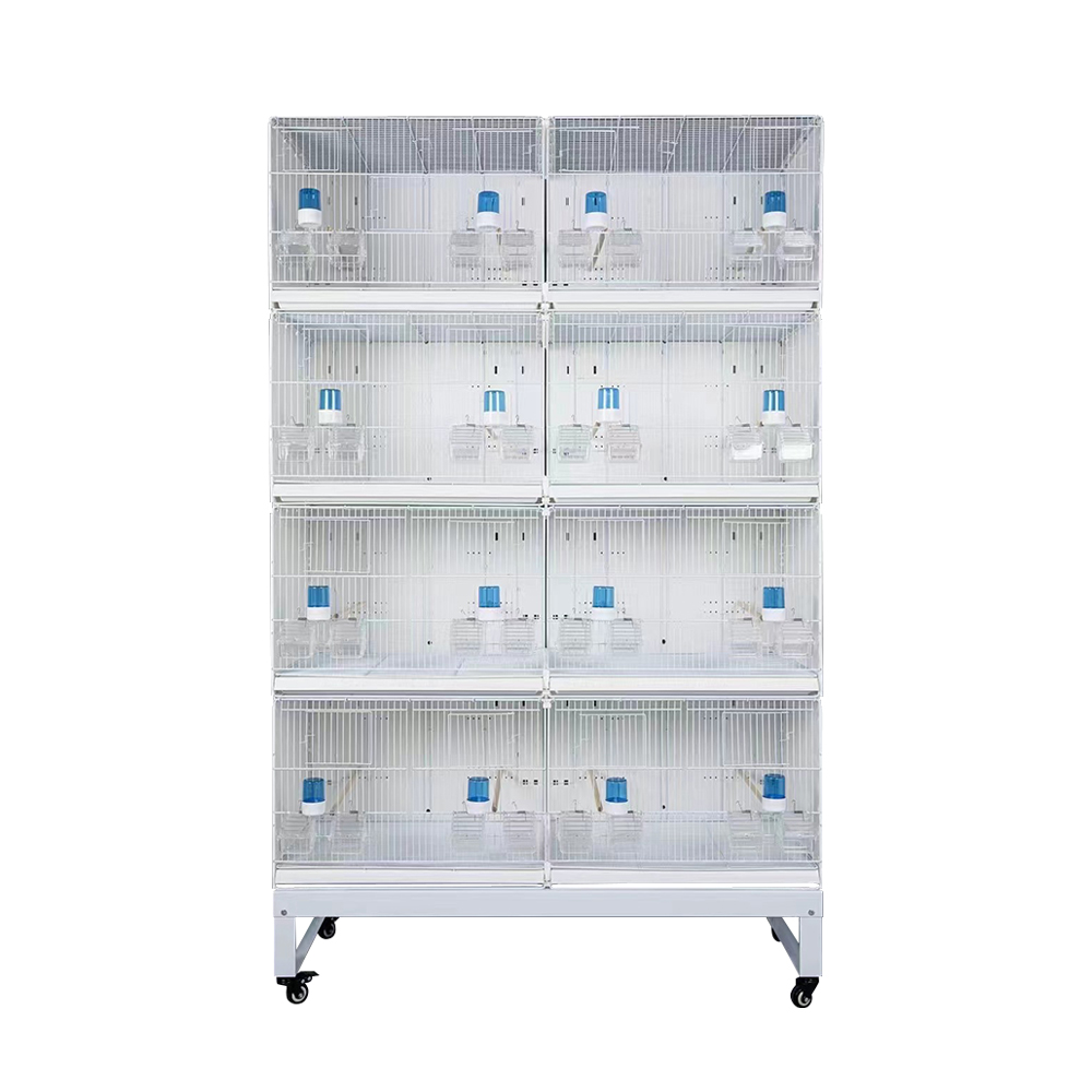 Carton Package 4 Layer Stackable Collapsible White Wire Canary Breeding Cages Handmade Bird Cage With Drinker Box