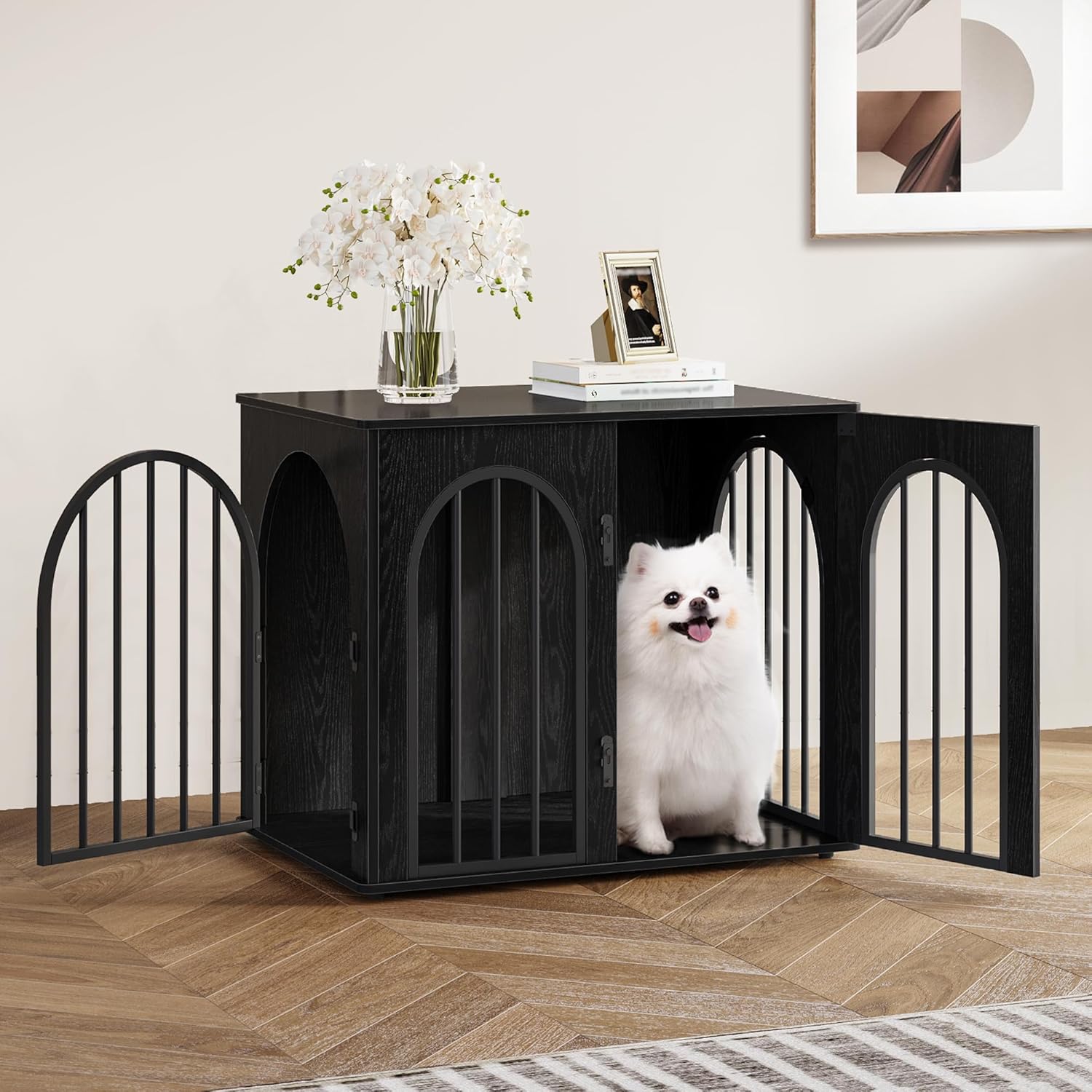 Modern Luxury Wooden Dog Crate for Medium Dogs Furniture Indoor Pet Cage Removable Tray Easy Assembly Multifunctional Solid Wood