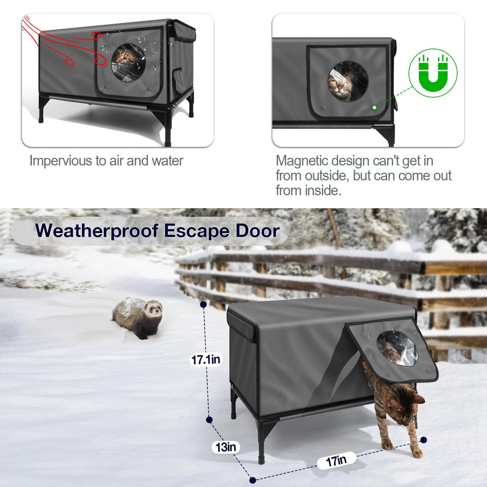 USMILEPET Outdoor Heated Cat House in Winter, Extremely Insulated &amp; Weatherproof,Elevated Feral Cat Shelter with Waterproof Eave