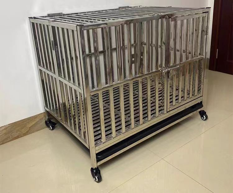 4 Wheels Durable Rust-proof Foldable Pet House Cat Dog Cage Stainless Steel Mobil Folding Pet Store Furniture for Indoor/Outdoor