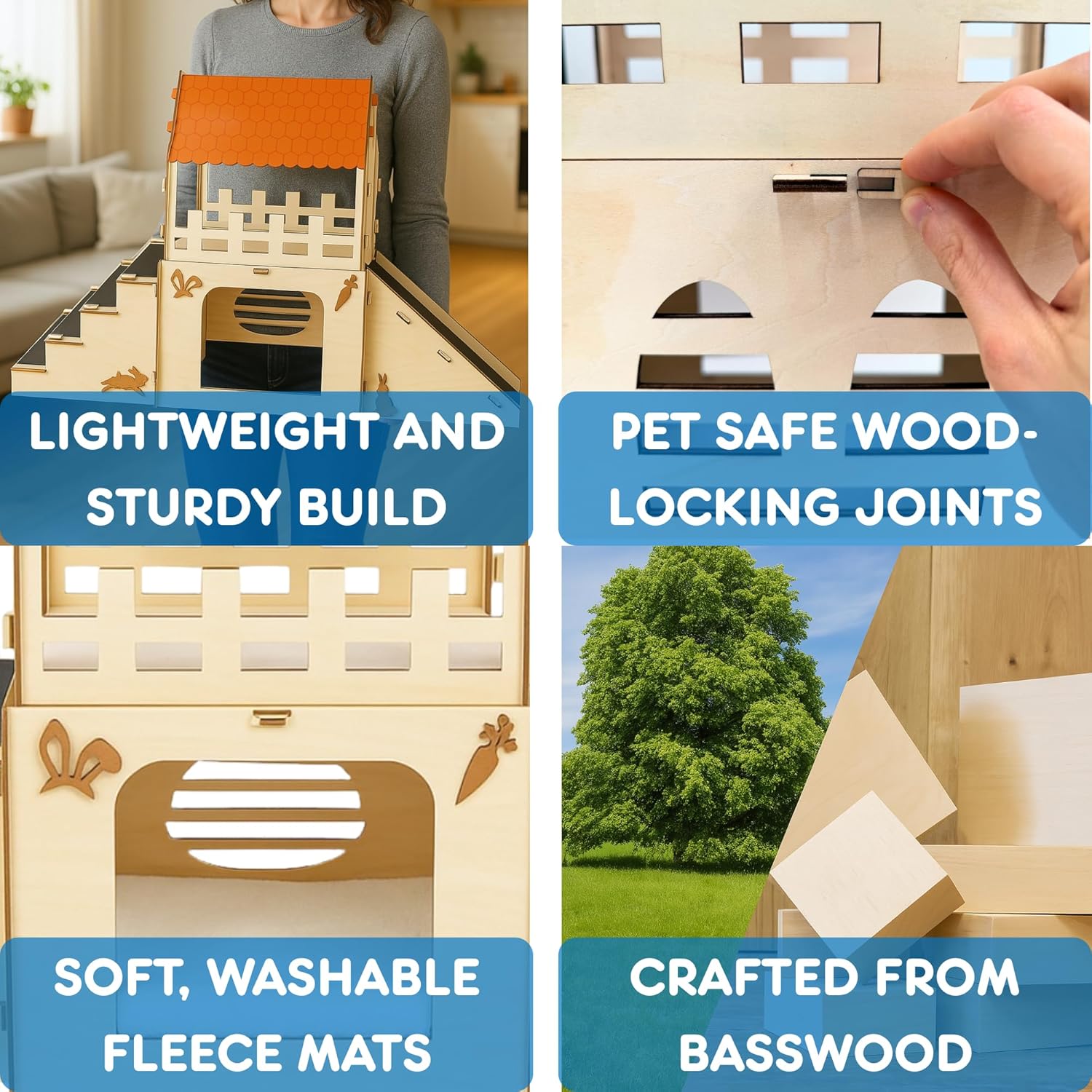 Sturdy 2 Story Basswood Rabbit House With Slide For Home Pet Habitat Use
