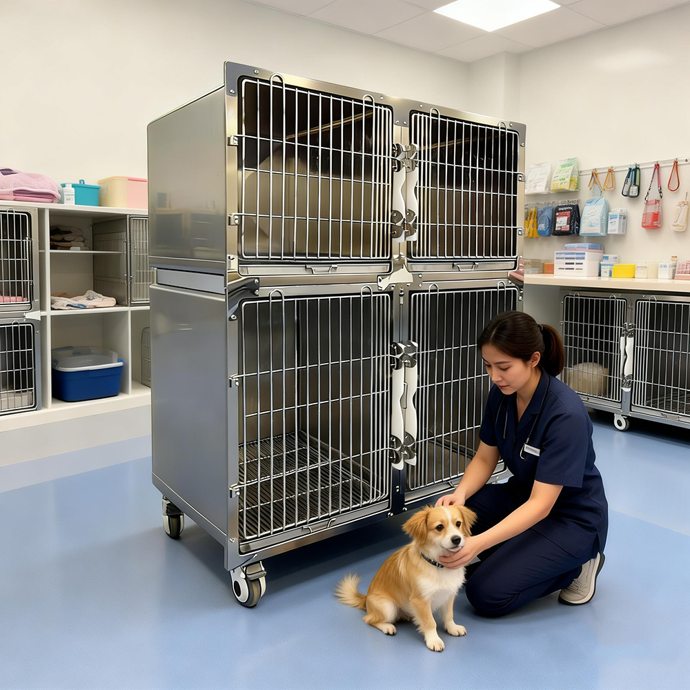 Heavy Duty Stainless Steel Dog Crate for Large Dogs - Indoor Home Use Kennel with Removable Tray and Wheels, Easy Clean