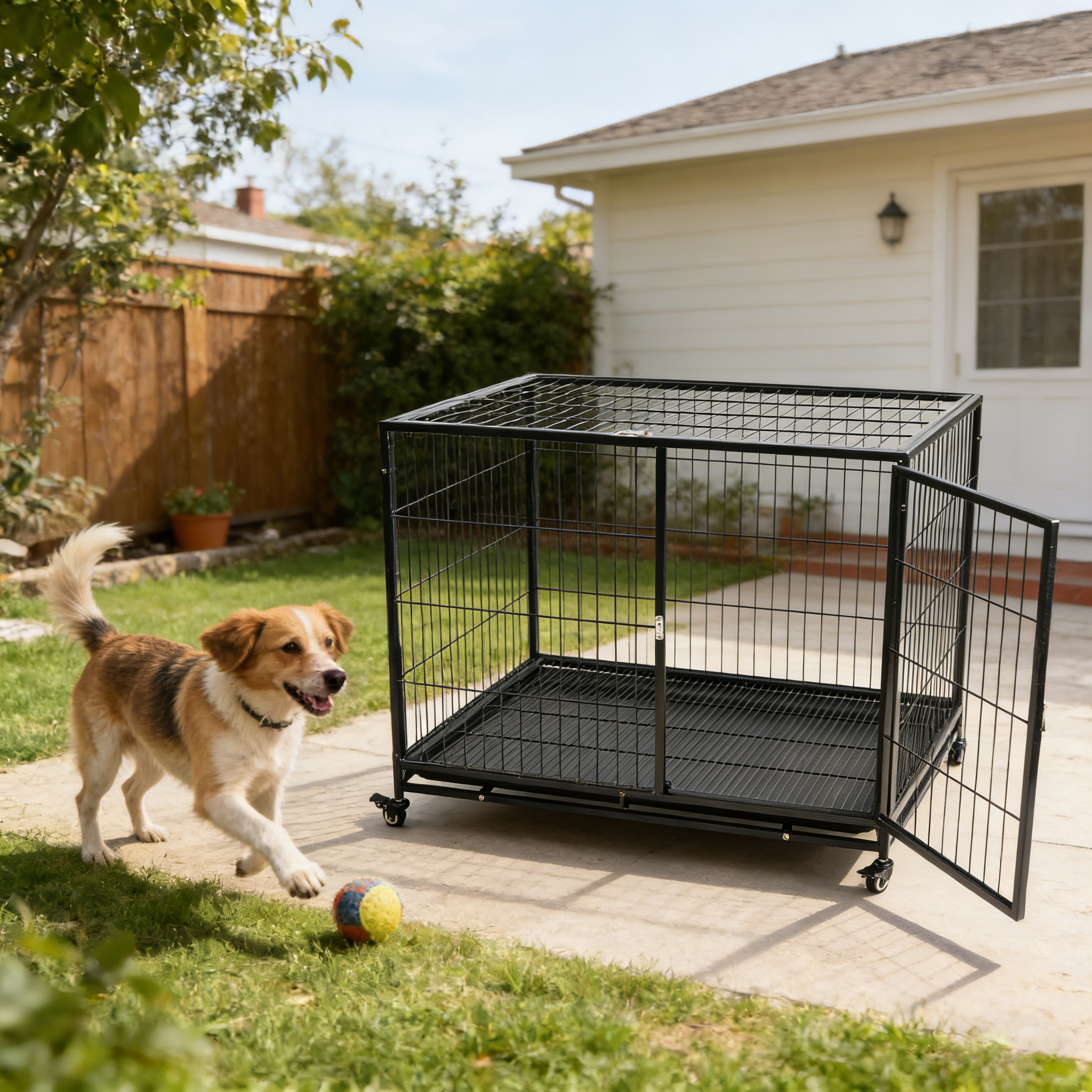 Indoor Metal Dog Cage Heavy Duty Dog Crate Large Kennels with Wheels