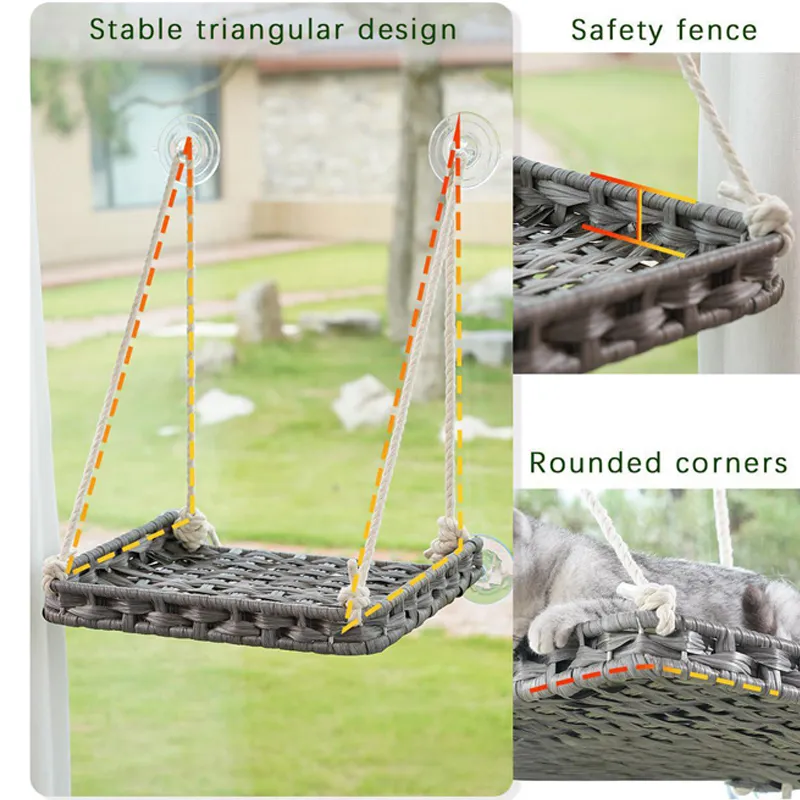 Small Collapsible Durable PP Pet House with Hook Loop Closure Luxury Style Cat Window Perch Hammock Bed for Indoor Use
