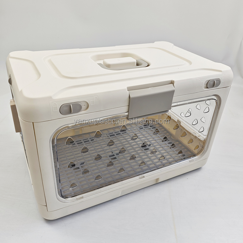 Transparent Panel Foldable Eco-friendly Four-wheel Pet Air Carrier Collapsible Plastic Pet Travel Cage