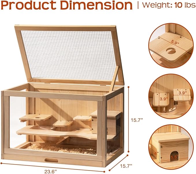 LG Factory Supply Good Quality Luxury Wooden Hamster cage Enclosure Guinea Cooling Cute small Accessories Cheap Hamster cage