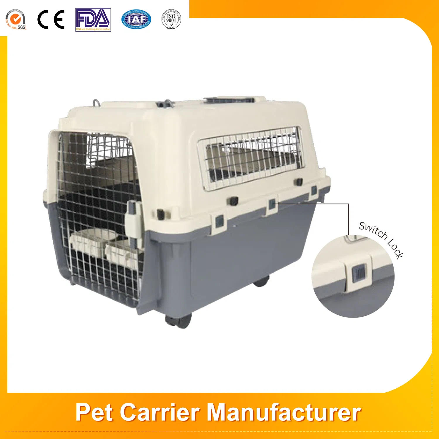 Air Approved Pet Carrier Products Outdoor Iron Door Cat Dog Kennel Luxury Puppy Niche De Voyage En Plastique Airline Transport Box Travel Dog Cage with Wheels