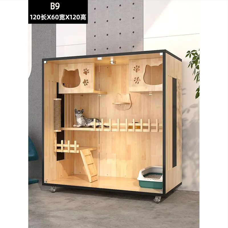 Factory Selling Panoramic Pet Indoor Furniture Luxury Cat Villa Tree House Wooden Cat House